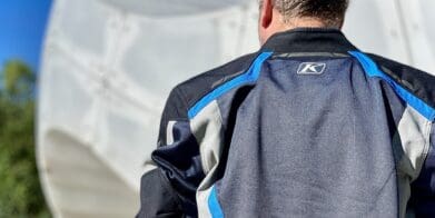 Back of author wearing Klim Induction Jacket