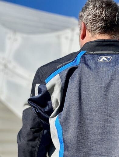 Back of author wearing Klim Induction Jacket