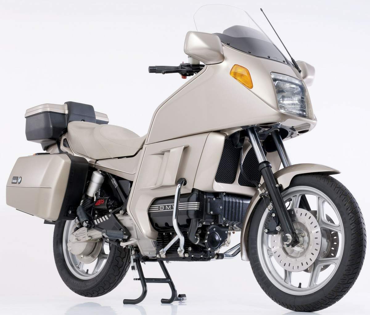 an archive photo of an old 80s BMW K100 motorcycle with ABS fitted
