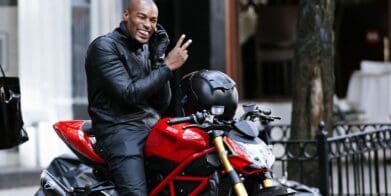 Tyson Beckford with one of his motorcycles. Media sourced from Pinterest.