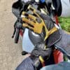 Palm of Racer USA Women's Pitlane Glove worn by author on motorcycle