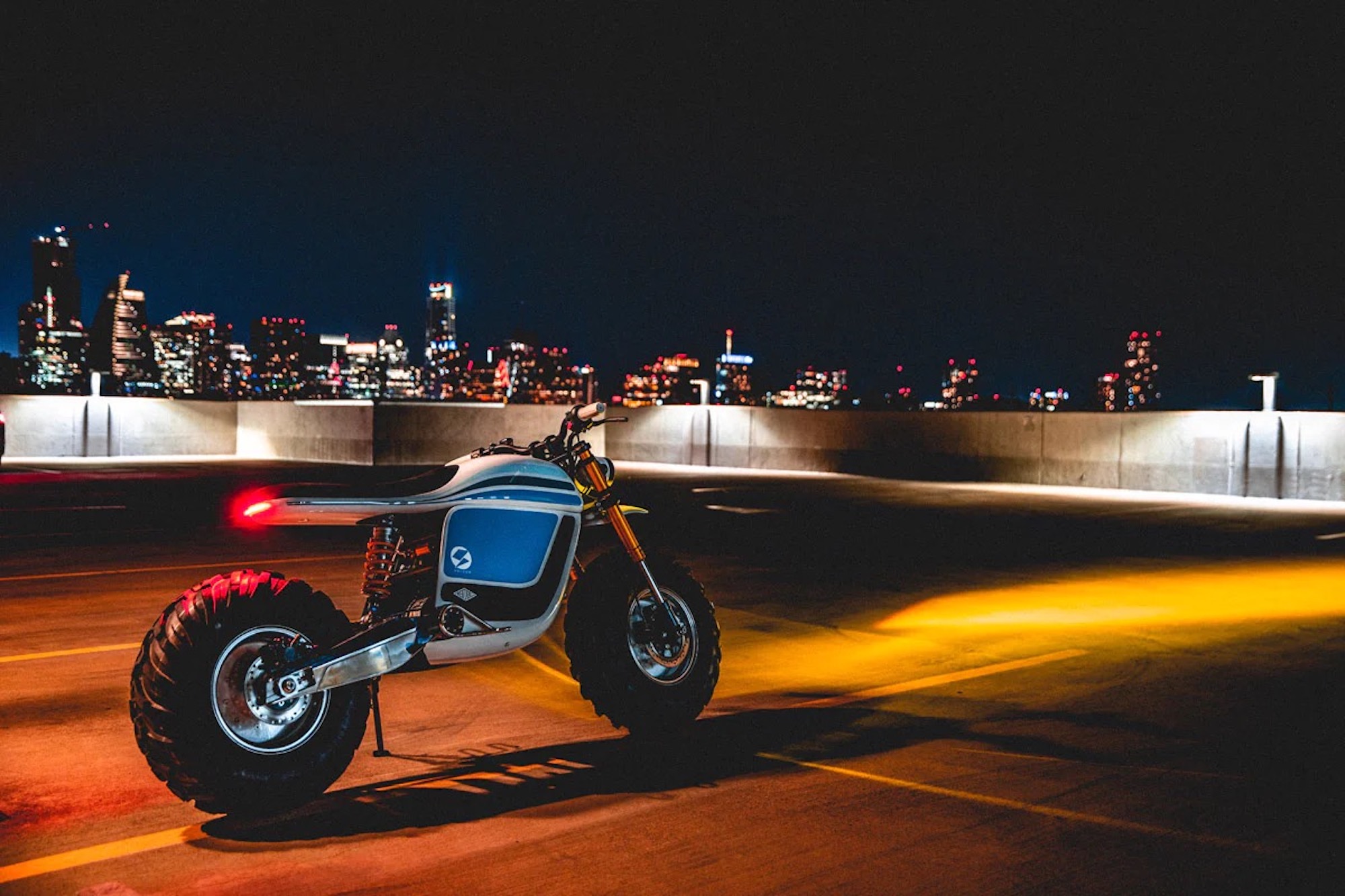 'The Revival Grunt,' a custom build completed by Revival Cycles for electric off-roading motorcycle brand Volcon. Media sourced from Revival Cycles. 