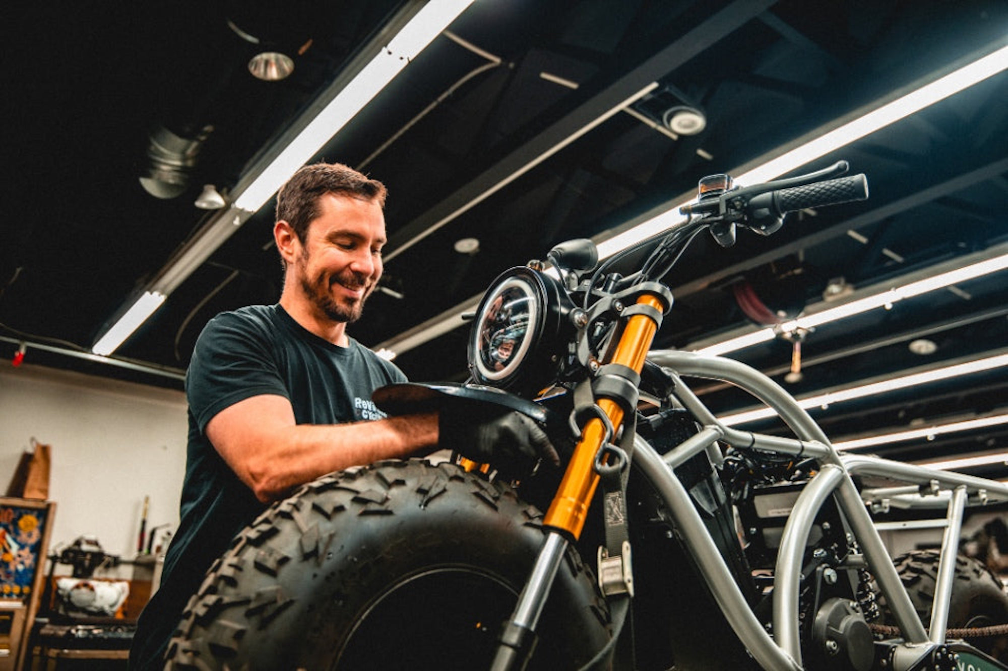 'The Revival Grunt,' a custom build completed by Revival Cycles for electric off-roading motorcycle brand Volcon. Media sourced from Revival Cycles.