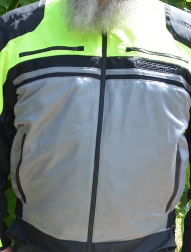 Front of Scorpion Vortex Air Jacket worn by author