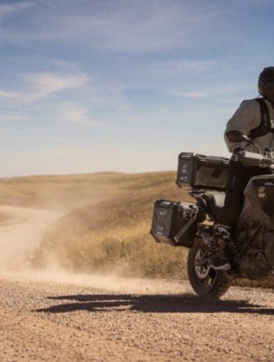 A motorcyclist enjoying the vitamin D on a rural route recommended by the nonprofit organization known as Backcountry Discovery Routes. Media sourced from BDR's press release.