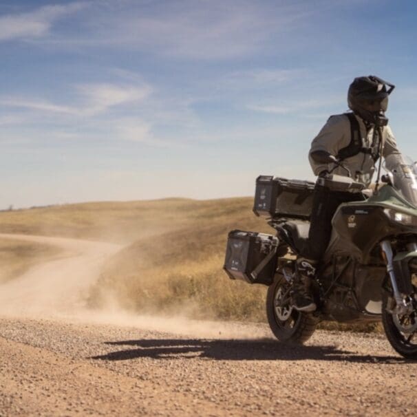 A motorcyclist enjoying the vitamin D on a rural route recommended by the nonprofit organization known as Backcountry Discovery Routes. Media sourced from BDR's press release.