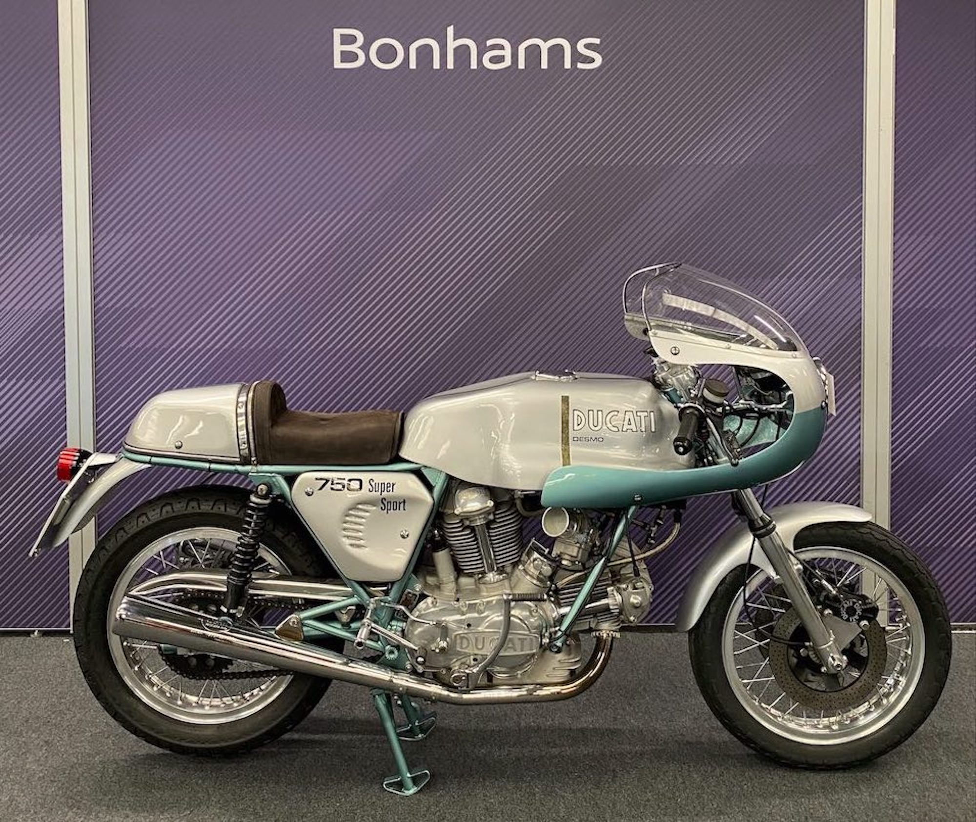 1974 Ducati 750SS, which sold for £172,500. Media sourced from Bonham's press release.