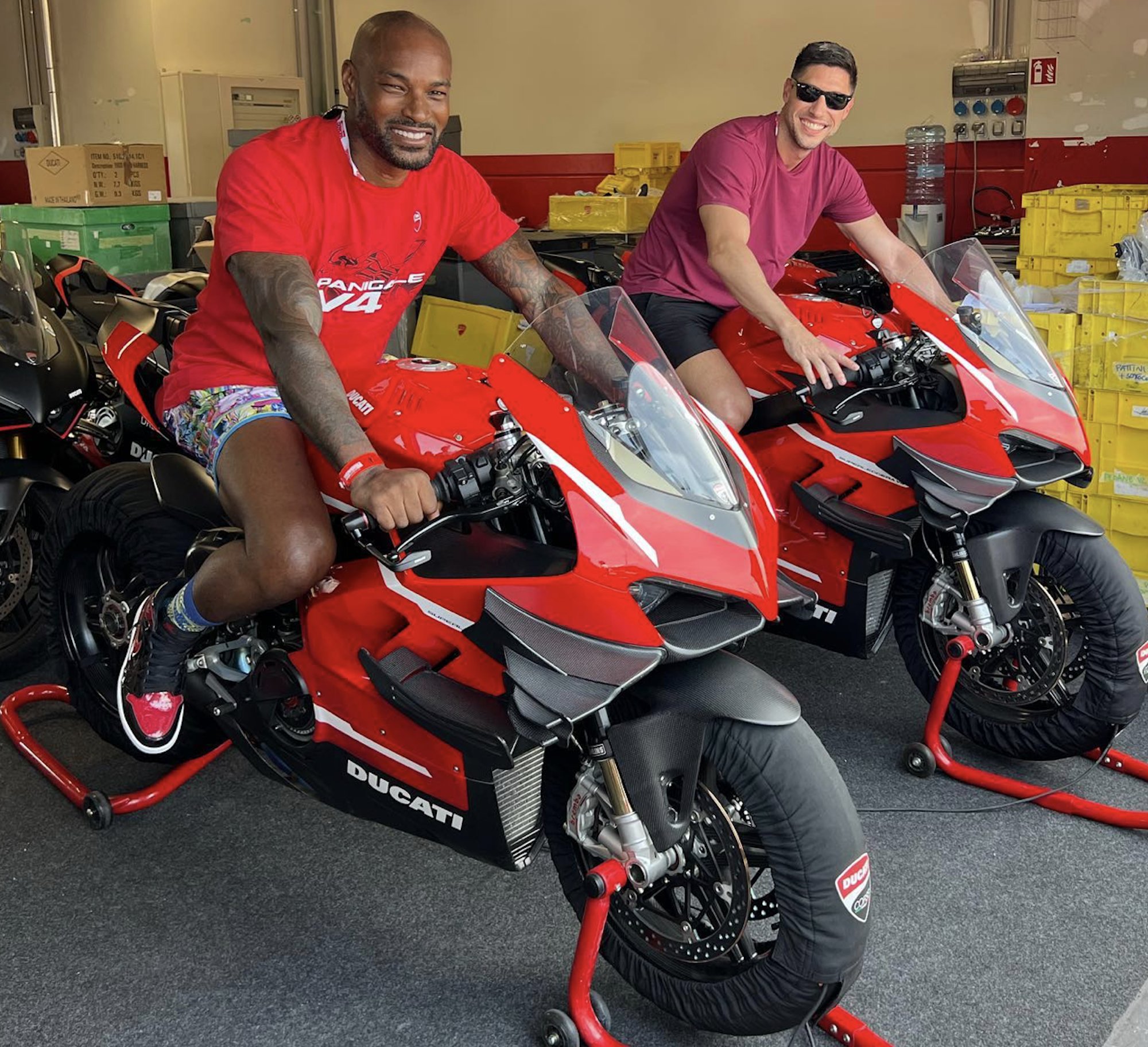 Tyson Beckford at the Ducati Riding Experience. Media sourced from Beckford's Instagram page.
