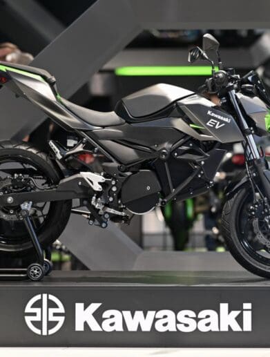 A view of Kawasaki at 2022 INTERMOT, where they dropped the canvas on their EV production prototype. Media sourced from Kawasaki EU's press release.