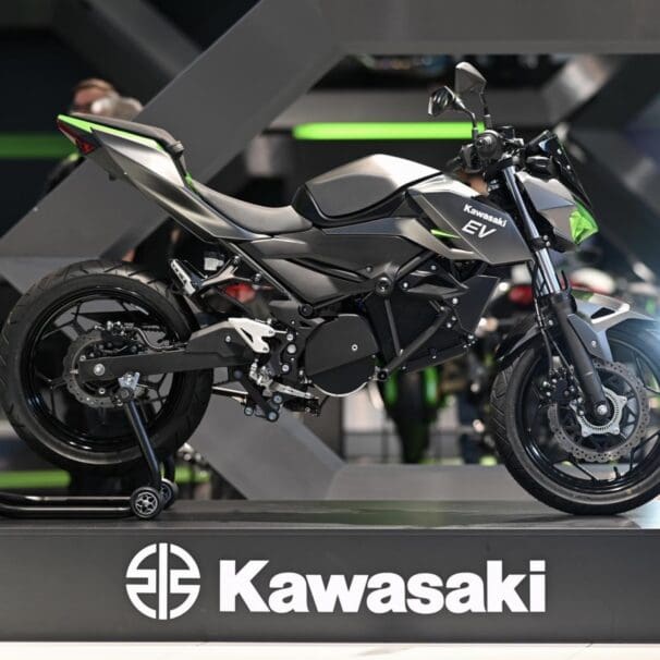 A view of Kawasaki at 2022 INTERMOT, where they dropped the canvas on their EV production prototype. Media sourced from Kawasaki EU's press release.