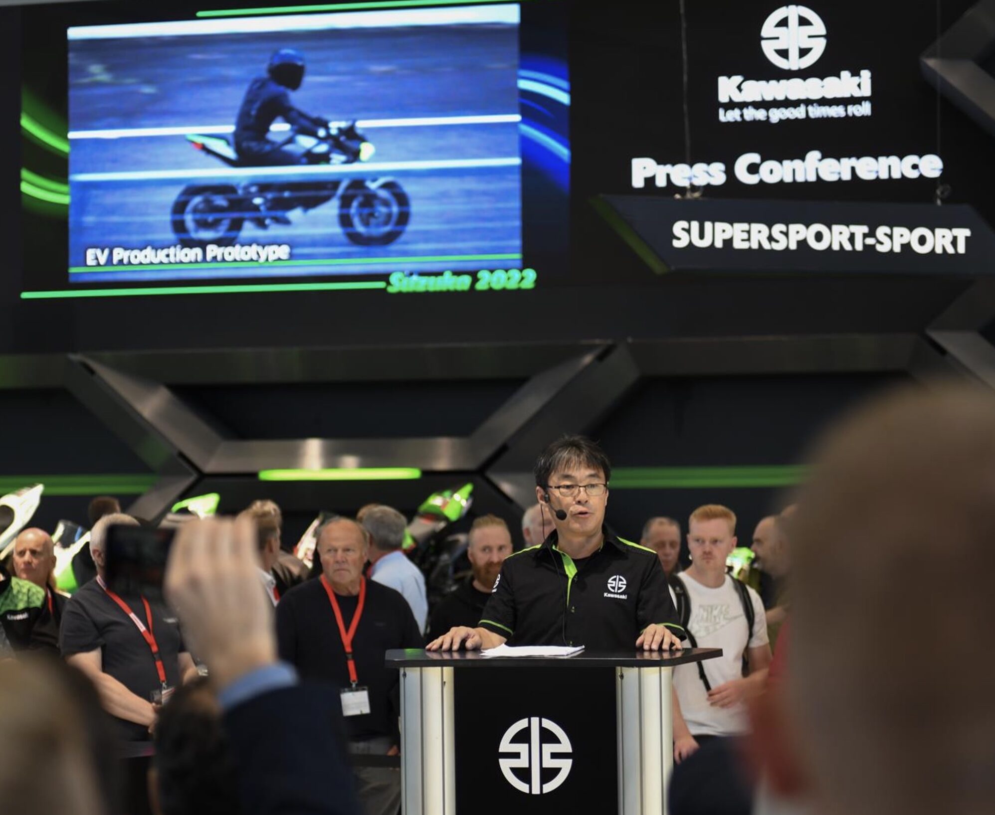 A view of Kawasaki at 2022 INTERMOT, where they dropped the canvas on their EV production prototype. Media sourced from Kawasaki EU's press release.