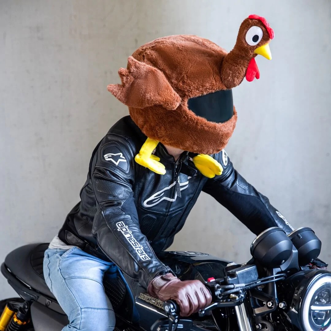 Moto Loot's turkey motorcycle helmet cover. Media sourced from Moto Loot.