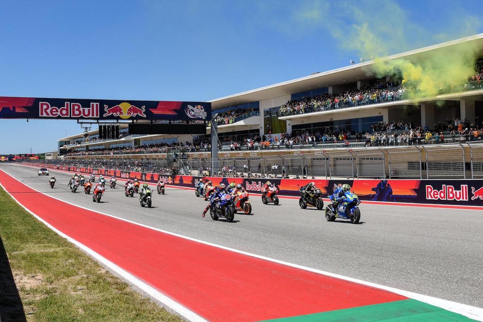 A view of the COTA, with MotoGP bikes doing their thing on the circuit proper. Media sourced from