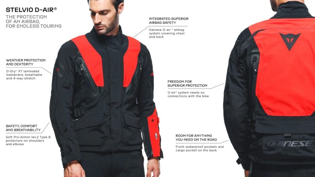 Dainese's All-New STELVIO D-air® Touring Jacket. Media sourced from the relevant press release.