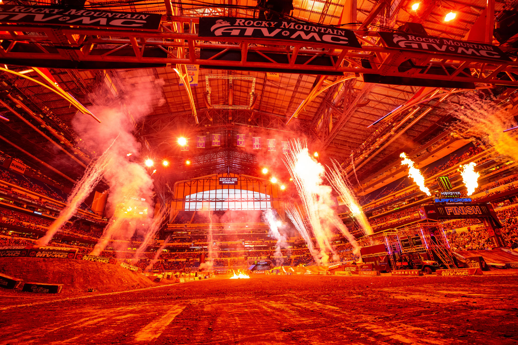 Lights, camera, action! A view of a previous year's round of the AMA Supercross Championship series. Media sourced from Motorsport Newswire.