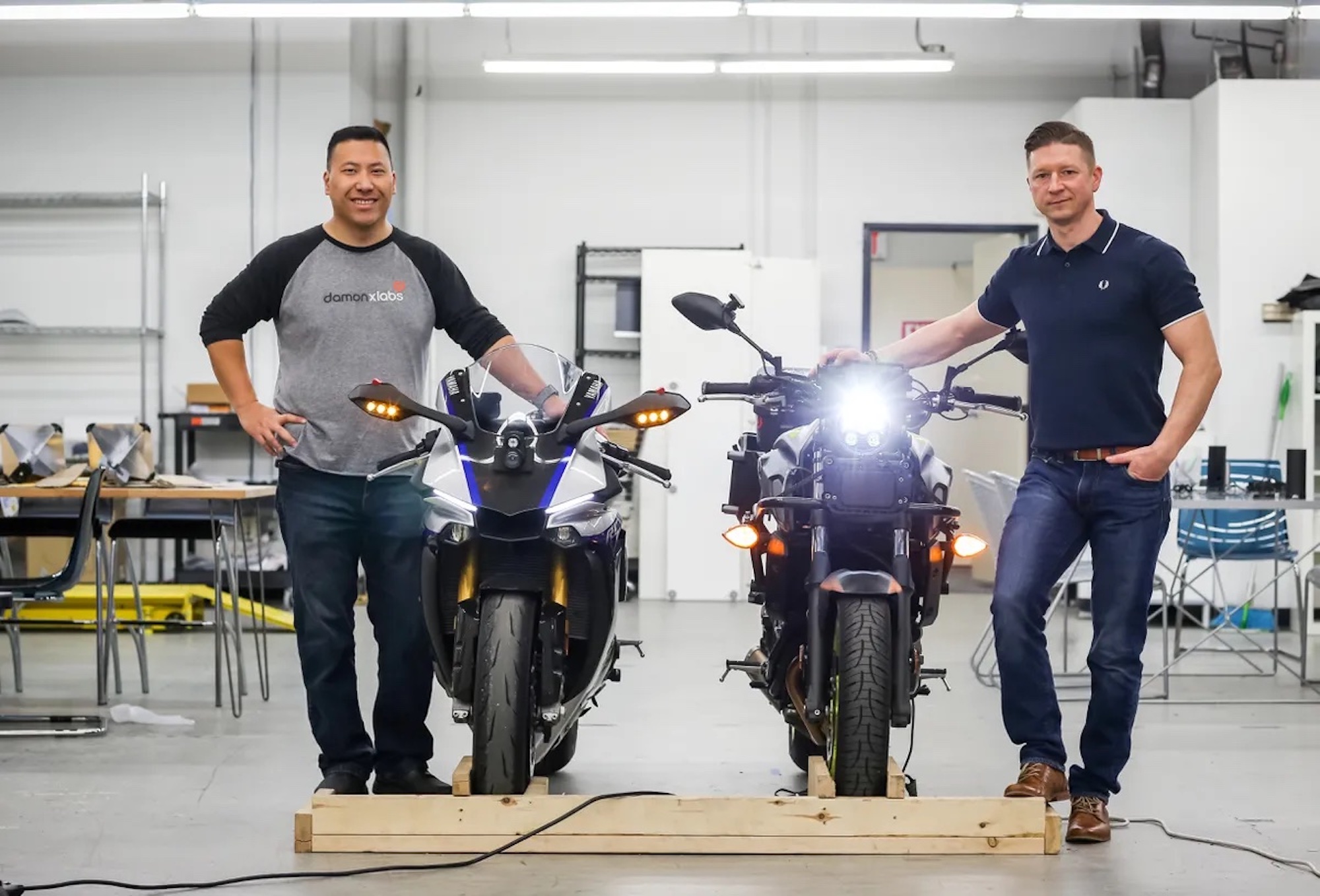 Damon's Co-Founders with a Damon electric motorcycle. Media sourced from the Globe and Mail.