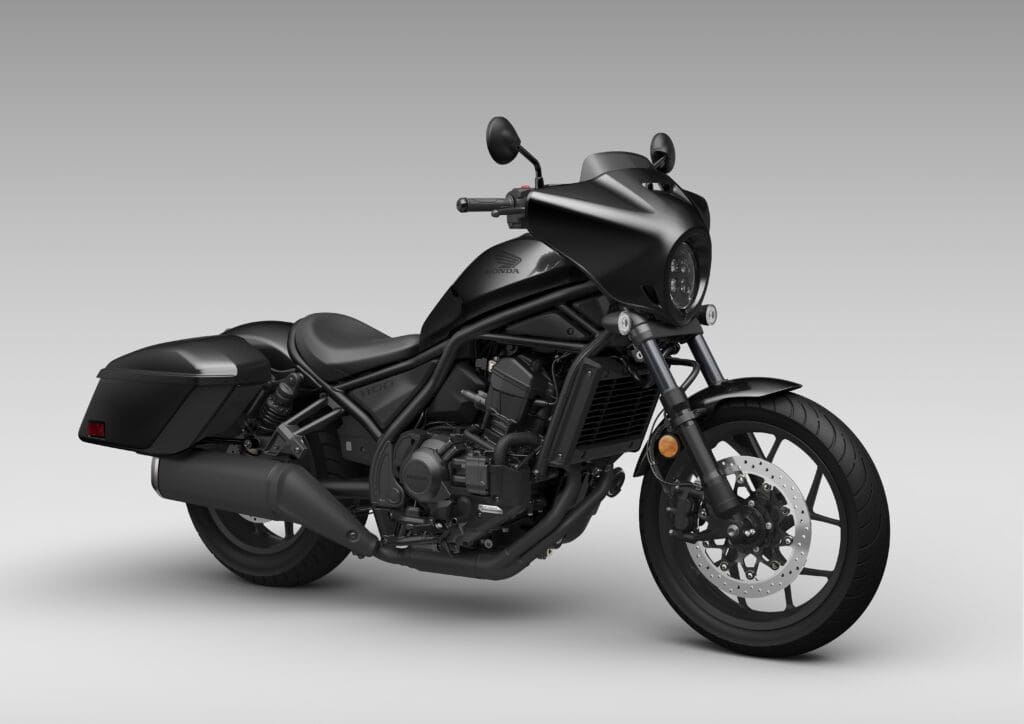 A view of Honda's all-new Rebel 1100T DCT bagger bike. Media sourced from Honda's press release.