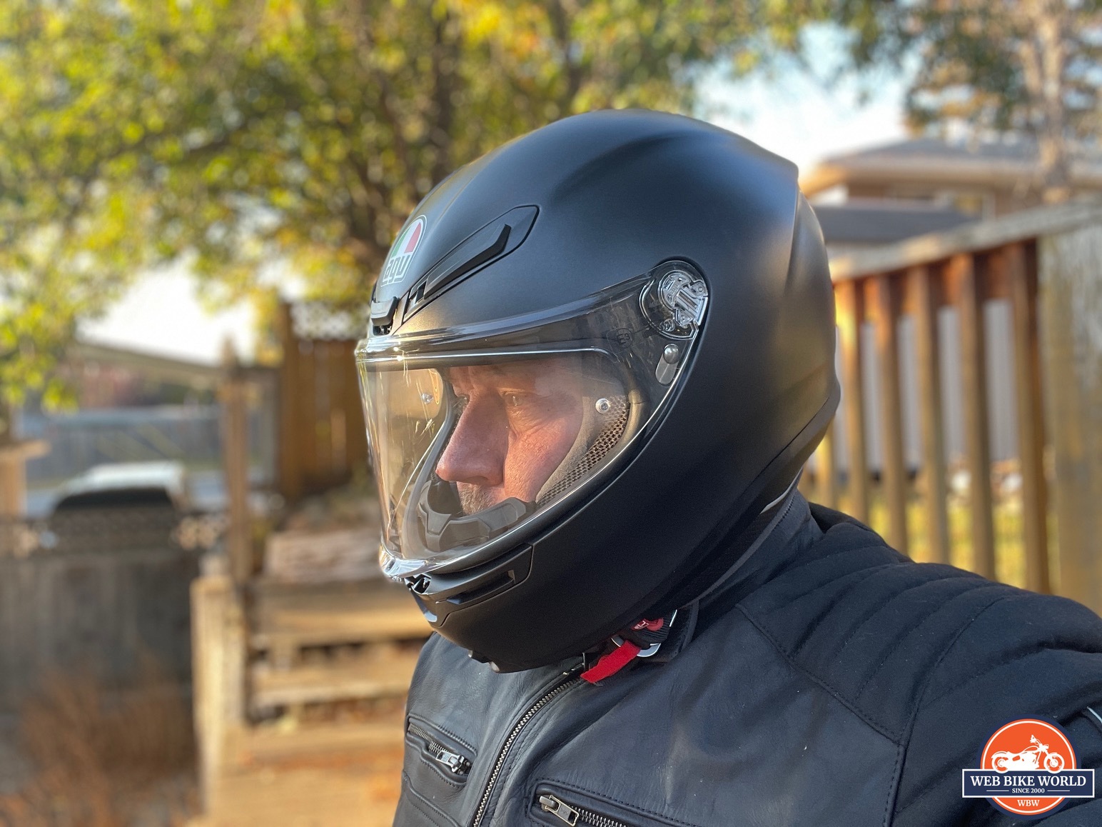Reviewer wearing the AGV K6 and Merlin Ridge Jacket