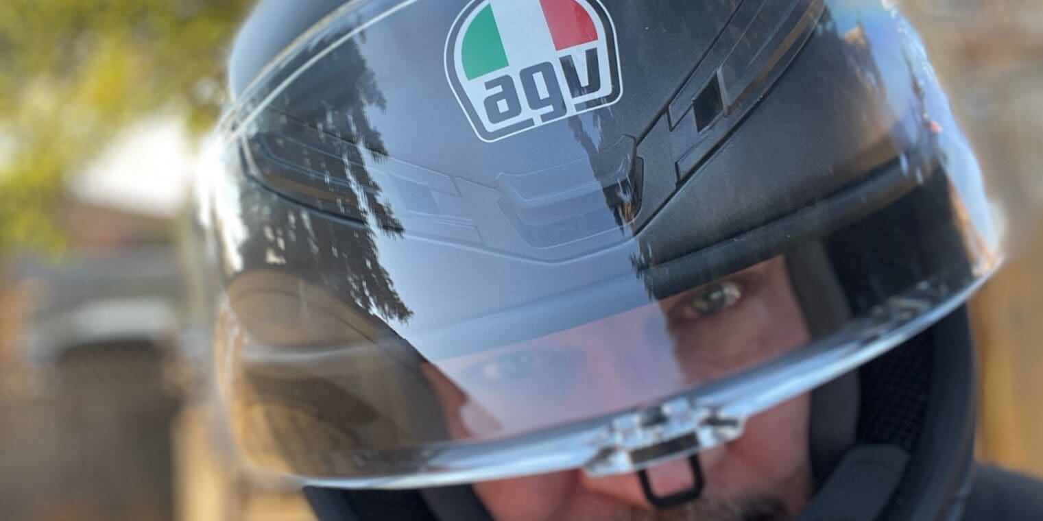 Author wearing AGV K6 full face helmet