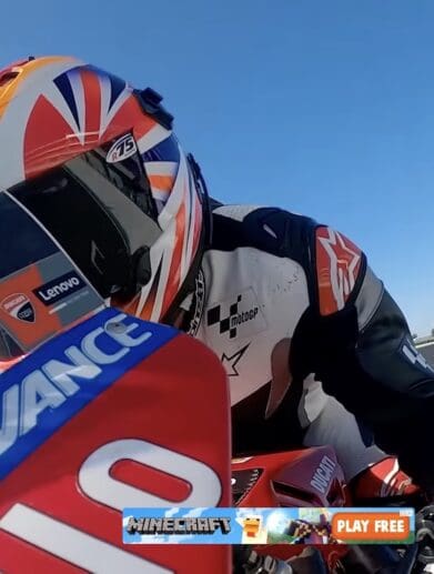 Simon Crafer on his beloved ride with the Ducati Desmosedici GP22. Media sourced from Simon’s Youtube video on the GP22.