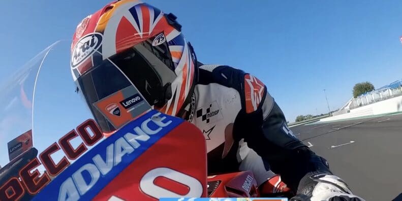 Simon Crafer on his beloved ride with the Ducati Desmosedici GP22. Media sourced from Simon’s Youtube video on the GP22.