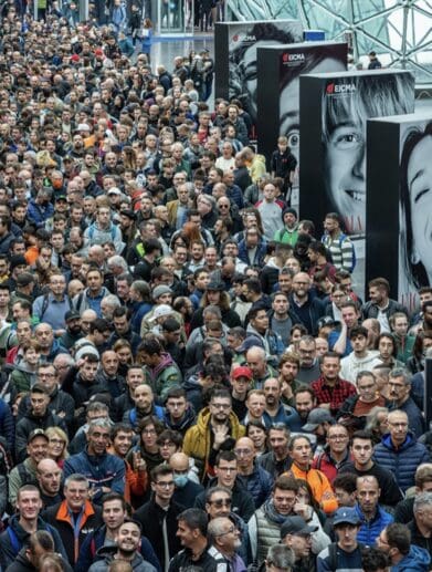 The crowds present at 2022 EICMA; a 38% increase from the year before. Media sourced from EICMA's press release.