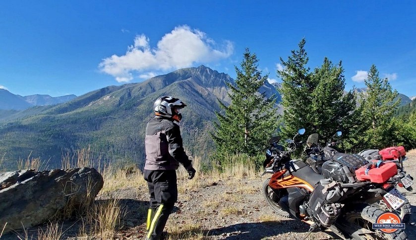 Riding in the mountains of British Columbia wearing the Basilisk jacket.