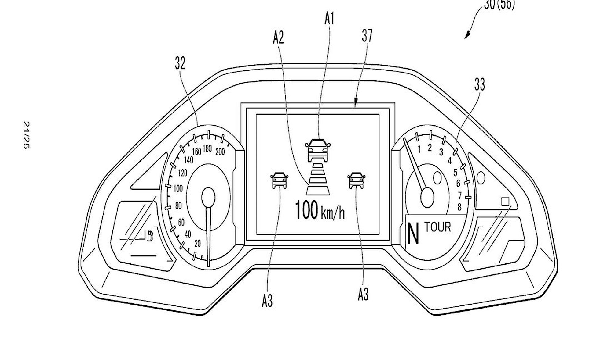 Honda's patent for radar-adaptive cruise control, currently slotted for the 2023 Gold Wing. Media source from MotorradOnline.