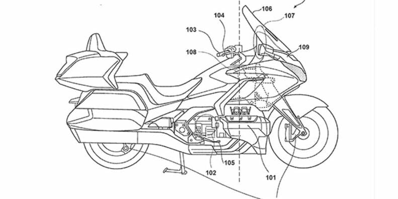 Honda's patent for radar-adaptive cruise control, currently slotted for the 2023 Gold Wing. Media source from MotorradOnline.