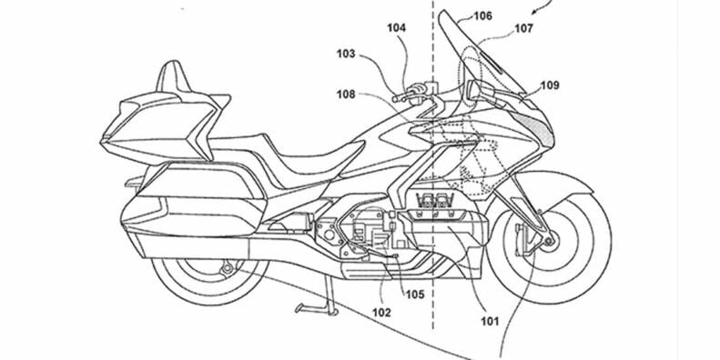 Honda's patent for radar-adaptive cruise control, currently slotted for the 2023 Gold Wing. Media source from MotorradOnline.