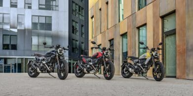 Ducati's new Scrambler range, including the Scrambler Icon, the Scrambler Full Throttle, and the Scrambler Night Shift. Media sourced from Ducati's press release.