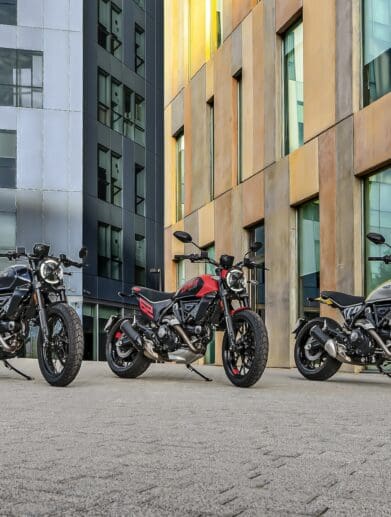Ducati's new Scrambler range, including the Scrambler Icon, the Scrambler Full Throttle, and the Scrambler Night Shift. Media sourced from Ducati's press release.