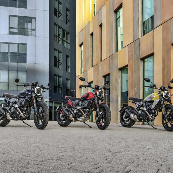 Ducati's new Scrambler range, including the Scrambler Icon, the Scrambler Full Throttle, and the Scrambler Night Shift. Media sourced from Ducati's press release.