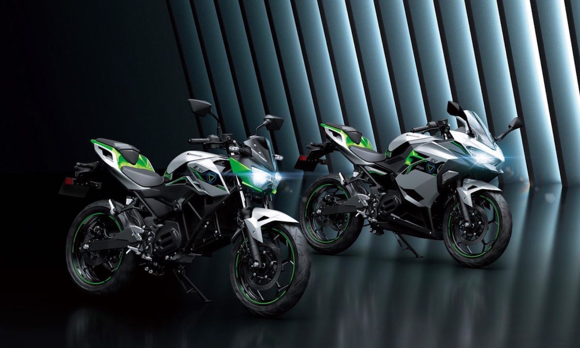 Kawasaki's reveal of four bikes at EICMA included several electric options, a hybrid, and an experimental hydrogen concept. Media sourced from Kawasaki. 