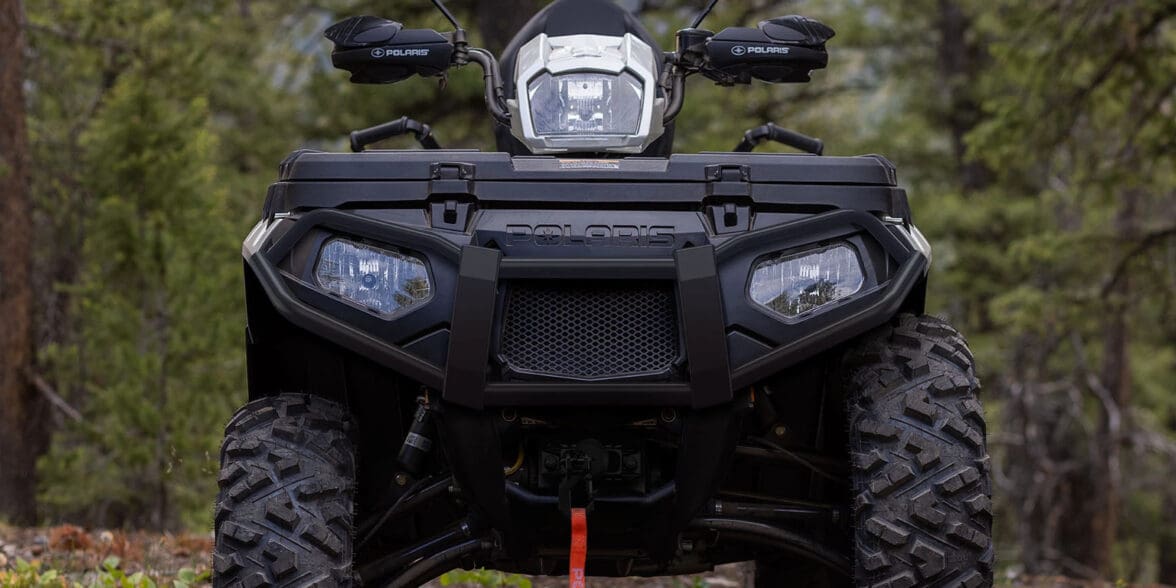 Front view of 2022 Polaris ATV with accessories
