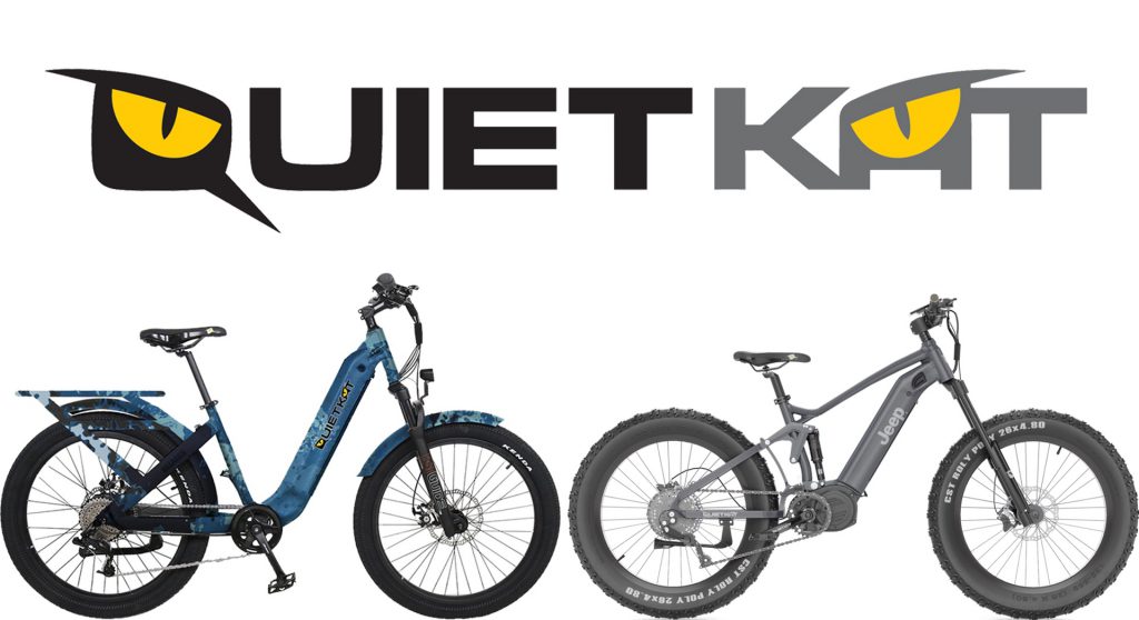 QuietKat product image of two eBike models on white background with logo