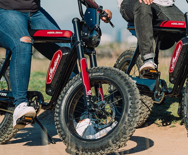 A view of the eFTR® Hooligan 1.2, created by Indian Motorcycles, together with the knowledge and know-how of California-based ebike brand SUPER73