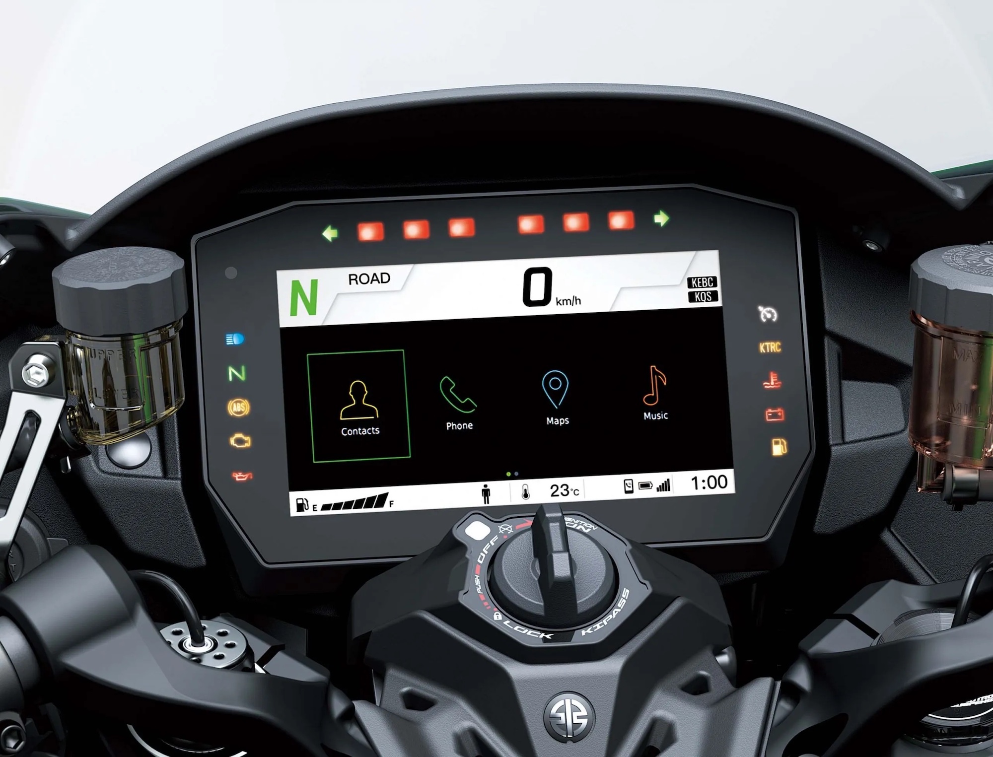 The dash of Kawasaki's hyperbike tourer: The H2. Media sourced from Asphalt & Rubber.