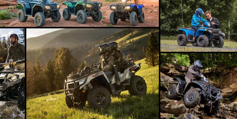 Collage of ATVs by popular manufacturers