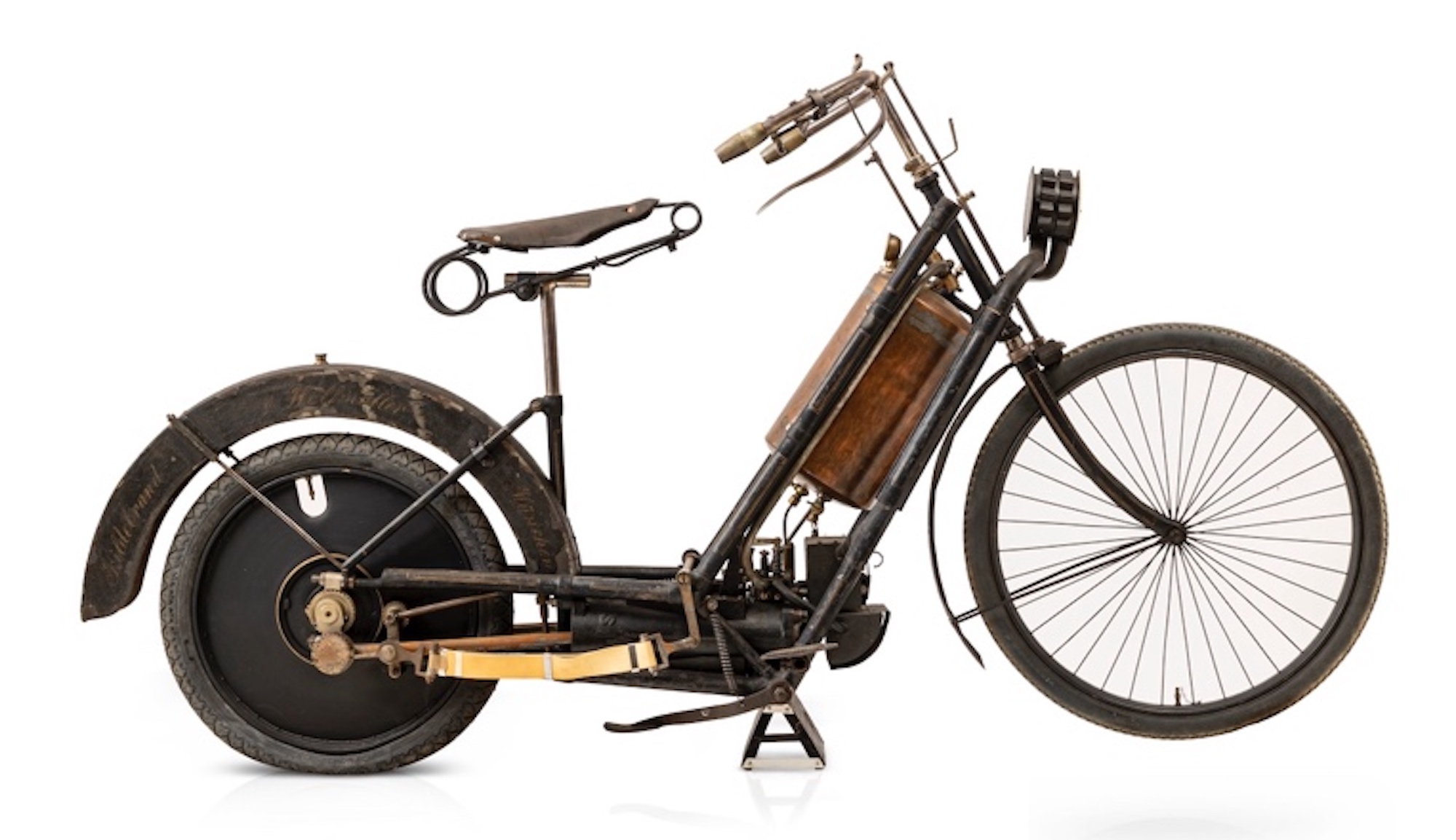 A 1894 Hildebrand und Wolfmüller, estimated to run around the €110,000-170,000 when the Bonhams Grandes Marques à Paris Sale airs. Media sourced from Bonhams' recent press release.