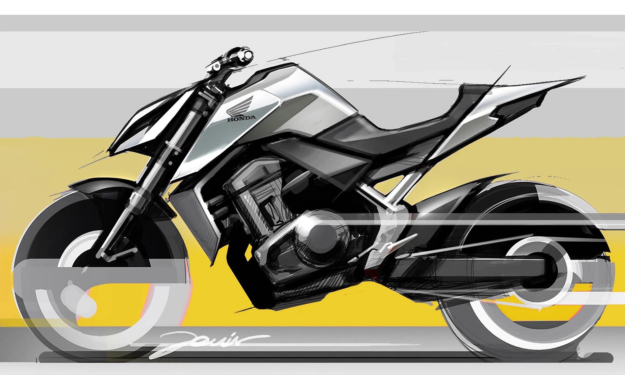 The sketch rendering of Honda's CB750 Hornet, pre-debut. Media sourced from CycleWorld.