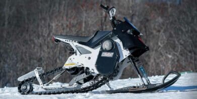Dayak's Combat e-bike; an electric motorcycle that can swap tires out for skis and tracks. Media sourced from Daymak.
