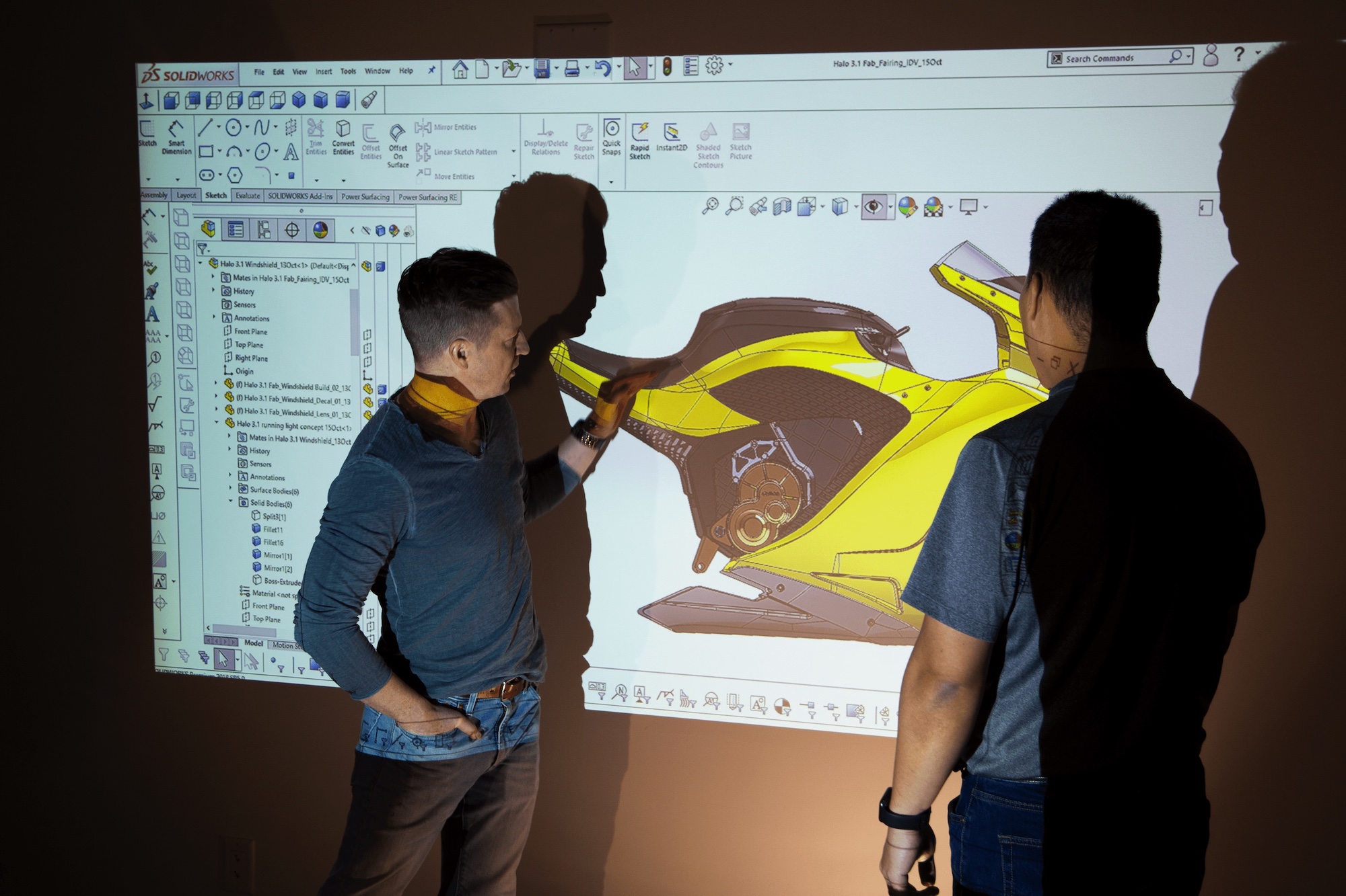 Jay Giraud in the design process connected to the HyperSport. Media sourced from the team at Damon Motor Ltd.