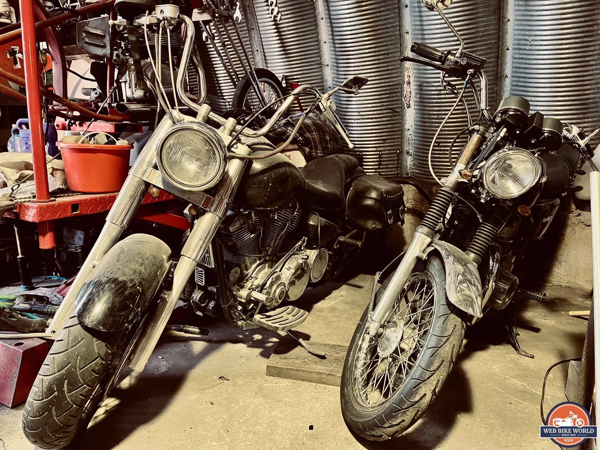 Two of Grant’s custom bikes including a Yamaha Road Star 1600 used for one of the Predator films