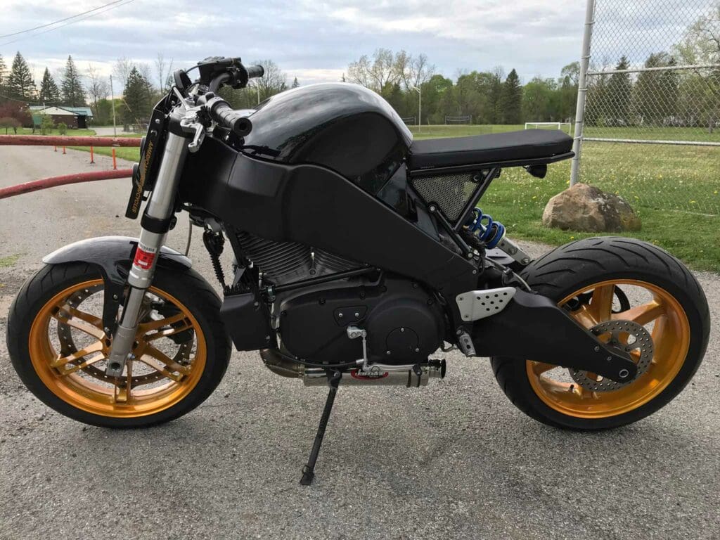 'Project Black' - a custom motorcycle that sarted out as a 2005 Buell Firebolt. All media courtesy of Handbuilt's interview with builder Nick Eckel, on Handbuilt's website.