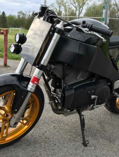 'Project Black' - a custom motorcycle that sarted out as a 2005 Buell Firebolt. All media courtesy of Handbuilt's interview with builder Nick Eckel, on Handbuilt's website.