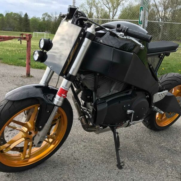 'Project Black' - a custom motorcycle that sarted out as a 2005 Buell Firebolt. All media courtesy of Handbuilt's interview with builder Nick Eckel, on Handbuilt's website.