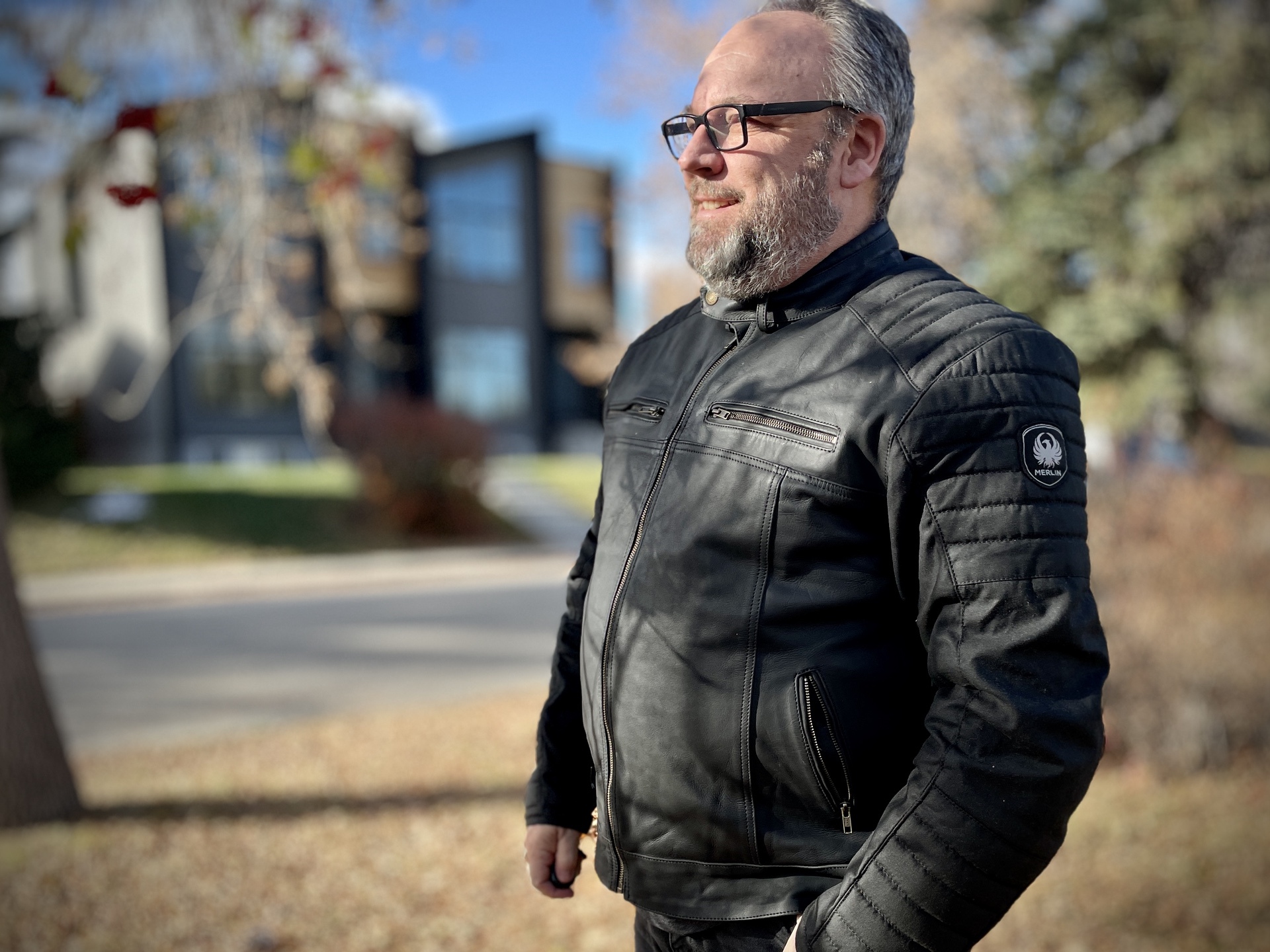 Three-quarter profile of author wearing Merlin Ridge Cotec Jacket