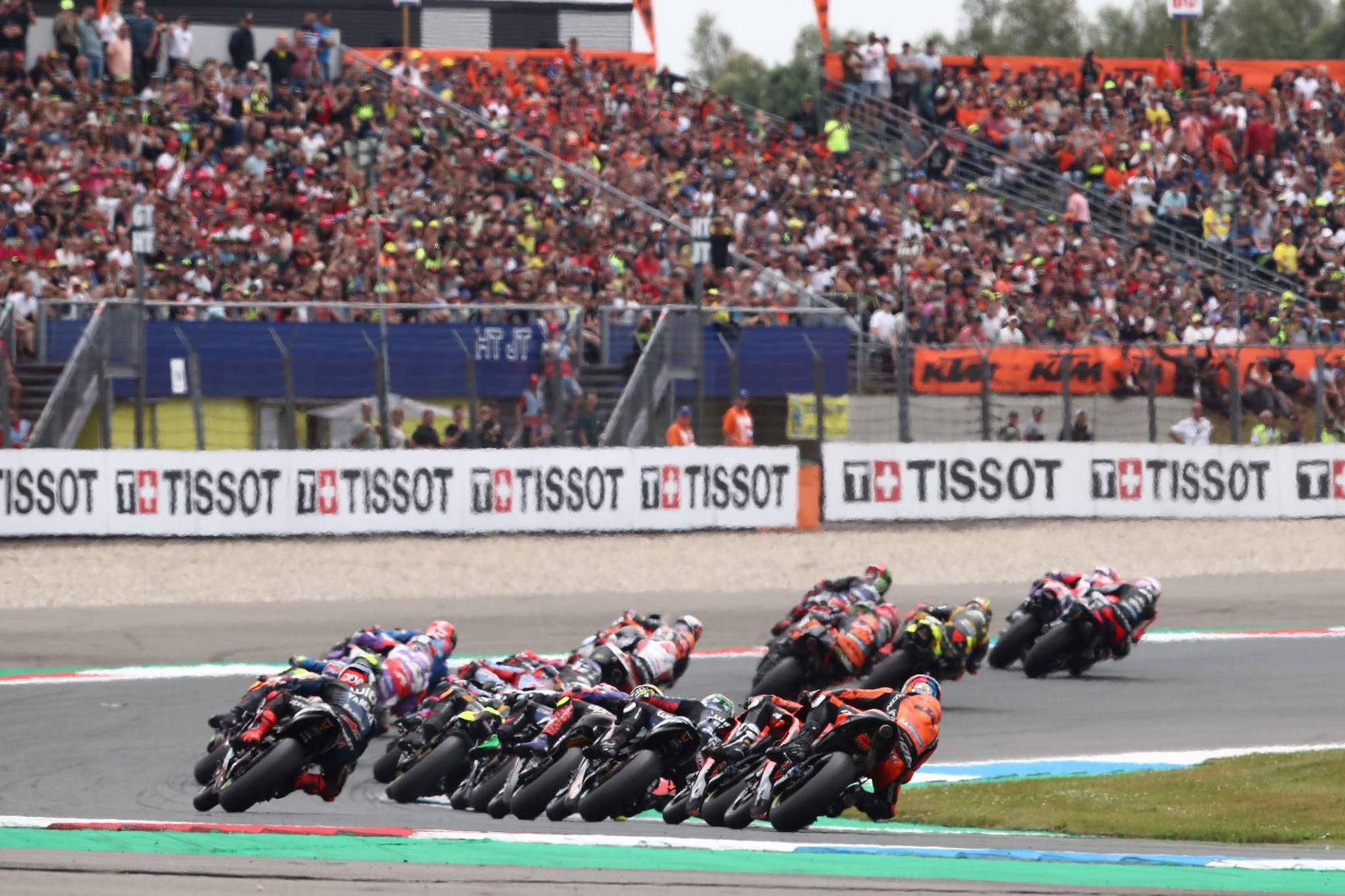 A lineup of MootGP machines hooning around a circuit. Media sourced from The Race.