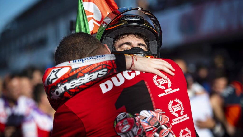 Ducati's Championhip replicae, featuring both bikes that made the win for 2022 (re. Bautista and Bagnaia). Media sourced from Ducati's website.